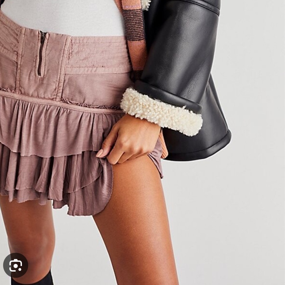 Free People Frostbite Ruffles Tiered Exposed Zipper Mini Skirt